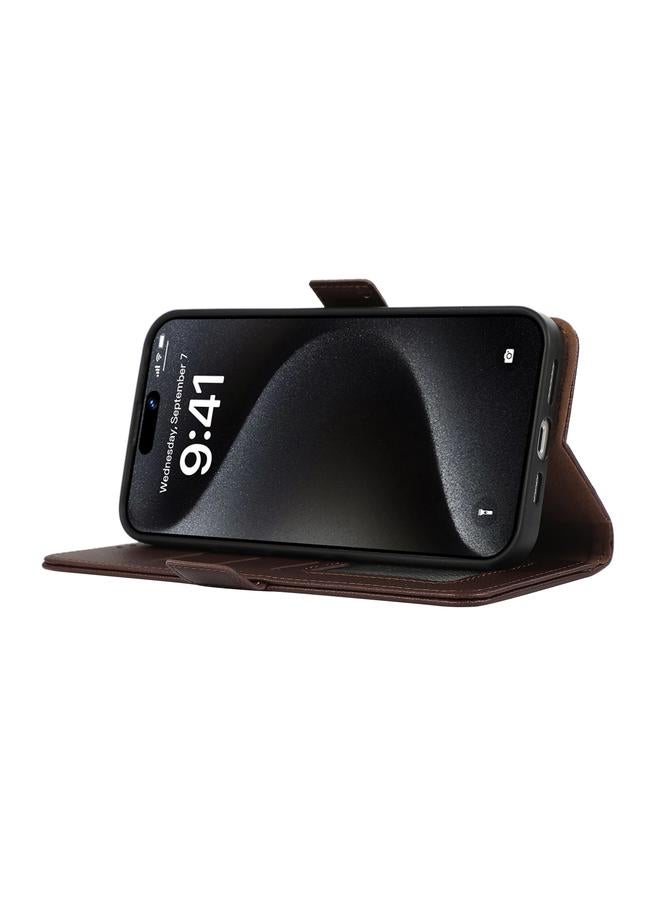 اس-توب جراب هاتف iPhone 13 ABEEL من الجلد بنمط الليتشي المغناطيسي الجانبي بتقنية RFID - Image 5