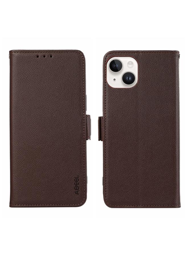 اس-توب جراب هاتف iPhone 13 ABEEL من الجلد بنمط الليتشي المغناطيسي الجانبي بتقنية RFID - Image 1