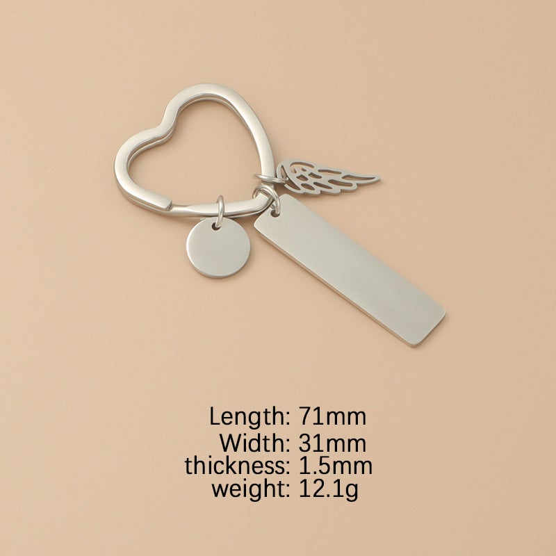 New Stainless Steel Love Ring Round Piece Small Wings Long Anti-Lost Brand Code Engraved Logo Key Chain Pendant - Image 1