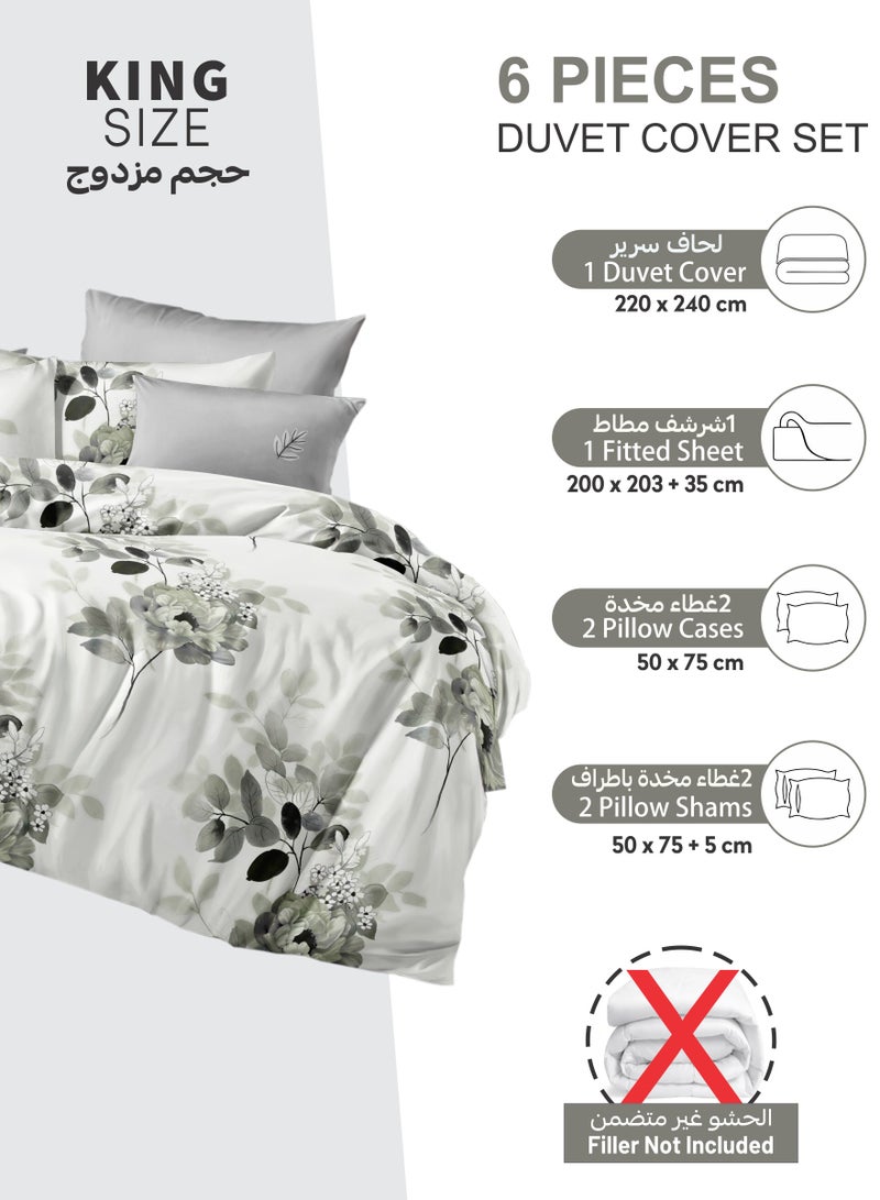 Donetella Printed Duvet Set, King Size Fits 200x200 cm - 6-Pcs Bed Set, Microfiber Fabric - 1 Duvet Cover, 1 Fitted Sheet, 2 Pillow Shams, 2 Pillowcases (Filler Not Included) - Image 2