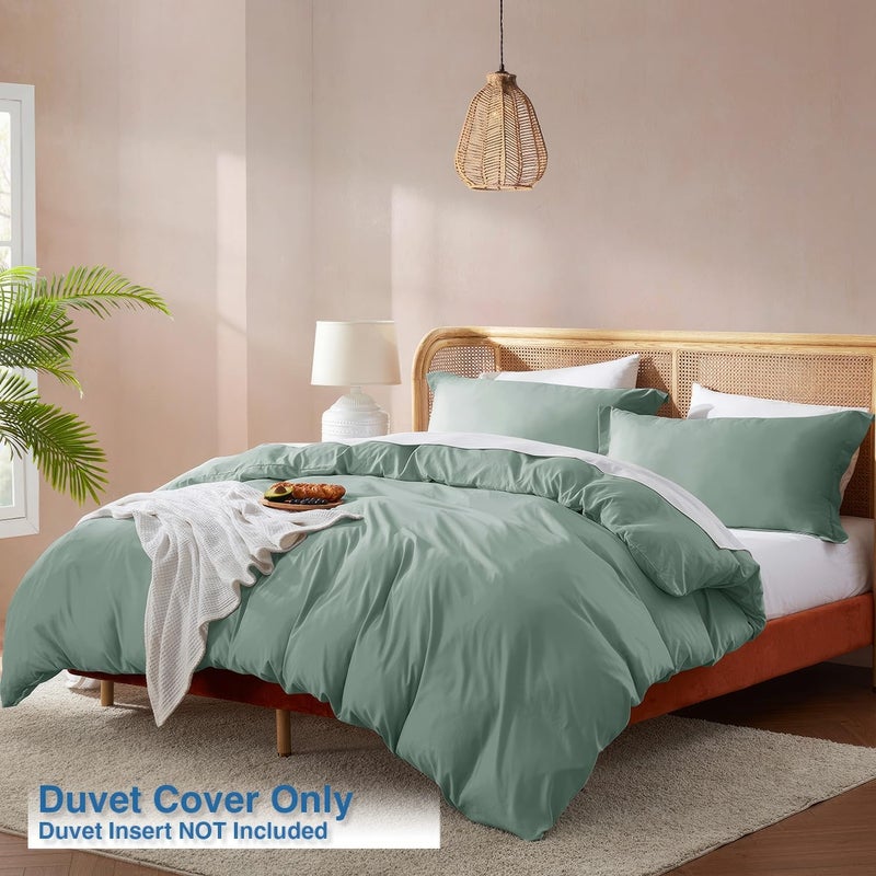 Nestl مجموعات غطاء لحاف Nestl Green California King - غلاف لحاف كالينج ناعم مزدوج Cal King 3 قطعة مع إغلاق زر 1 غطاء لحاف 104x98 بوصات و 2 وسادة شام  - Image 2