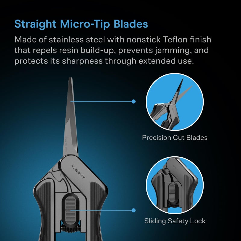 AC Infinity 6.6â€ Stainless Steel Pruning Shear, Lightweight Ergonomic Design, Straight Precision Blades with Nonstick Teflon Coating for Gardening, Hydroponics, Grow Tents - Image 3