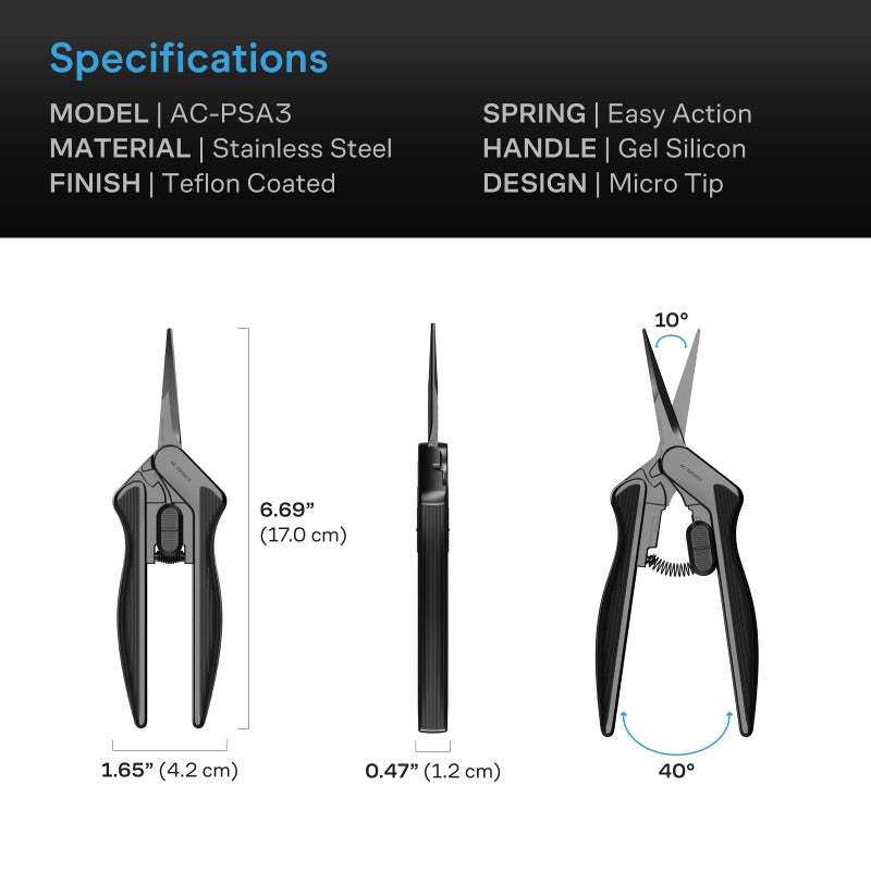 AC Infinity 6.6â€ Stainless Steel Pruning Shear, Lightweight Ergonomic Design, Straight Precision Blades with Nonstick Teflon Coating for Gardening, Hydroponics, Grow Tents - Image 5