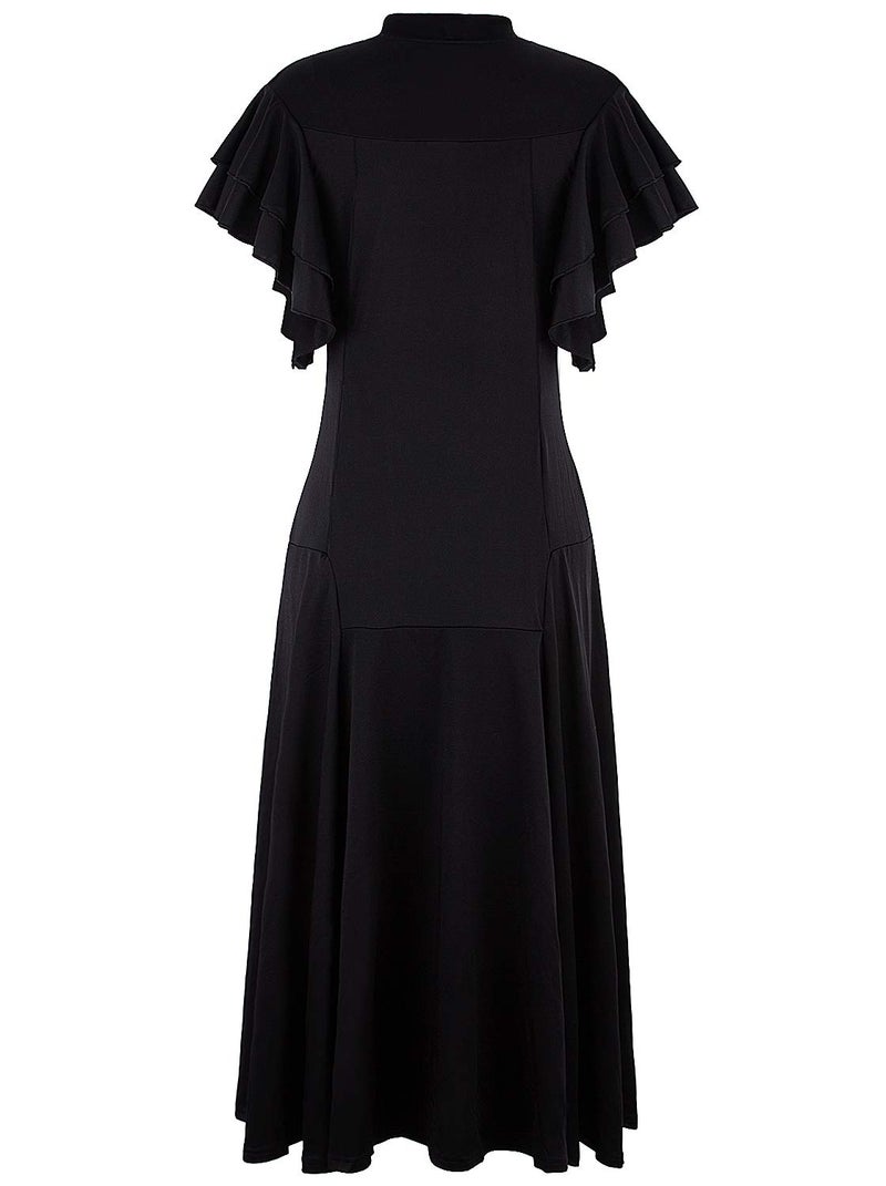 Vijiv Women's Vintage 1920s Black Midi Flapper Dress V Neck Cut Sleeveless with Flutter Sleeves Bowknot Roaring 20s Great Gatsby Dresses Black Medium / US10-12 - Image 4