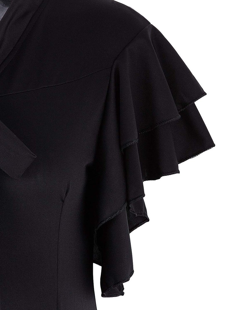 Vijiv Women's Vintage 1920s Black Midi Flapper Dress V Neck Cut Sleeveless with Flutter Sleeves Bowknot Roaring 20s Great Gatsby Dresses Black Medium / US10-12 - Image 5