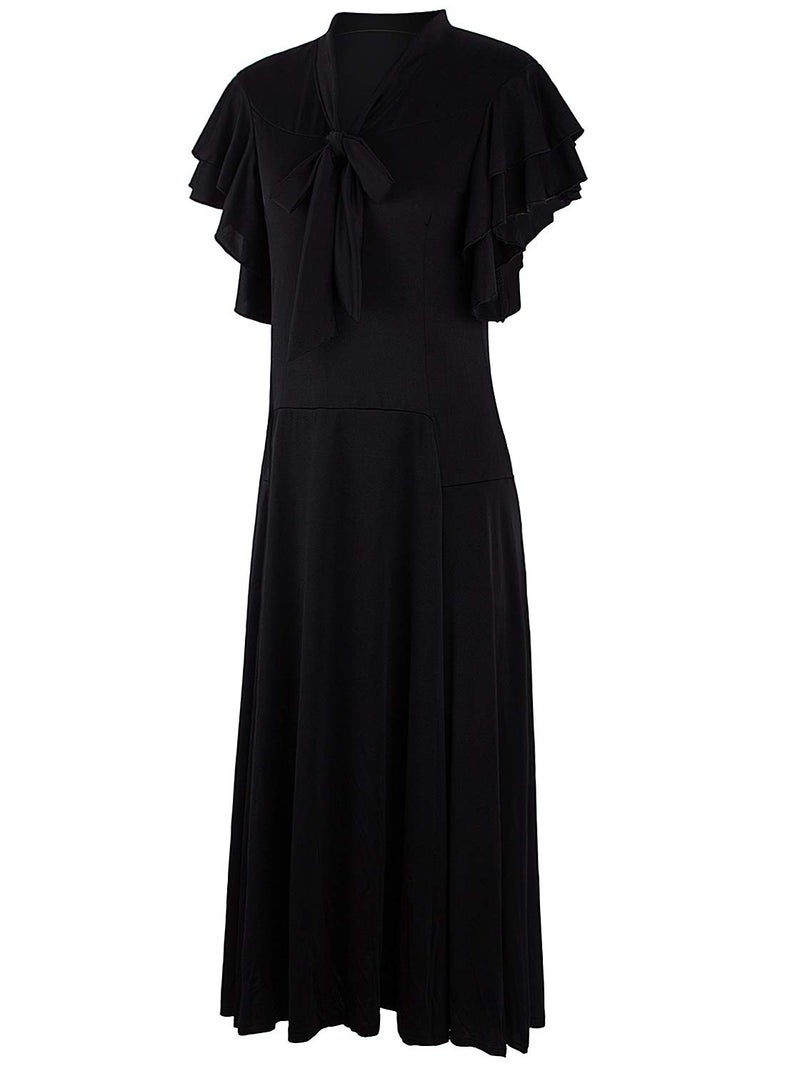 Vijiv Women's Vintage 1920s Black Midi Flapper Dress V Neck Cut Sleeveless with Flutter Sleeves Bowknot Roaring 20s Great Gatsby Dresses Black Medium / US10-12 - Image 3