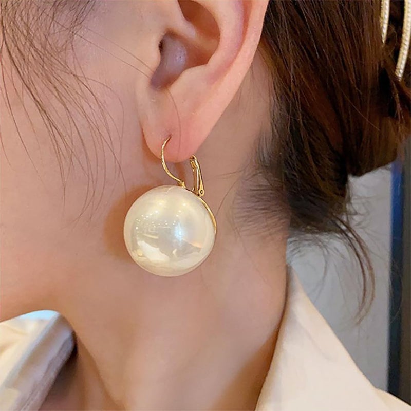 GIGB PBDK Large Pearl Earrings for Women Dainty 20MM Big Pearl Drop Dangle Earrings Hypoallergenic Gold Hoop Earrings Trendy Birthday Jewelry Accessories Gifts (White) - Image 4