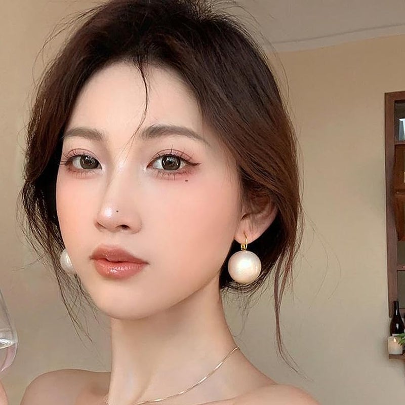 GIGB PBDK Large Pearl Earrings for Women Dainty 20MM Big Pearl Drop Dangle Earrings Hypoallergenic Gold Hoop Earrings Trendy Birthday Jewelry Accessories Gifts (White) - Image 2