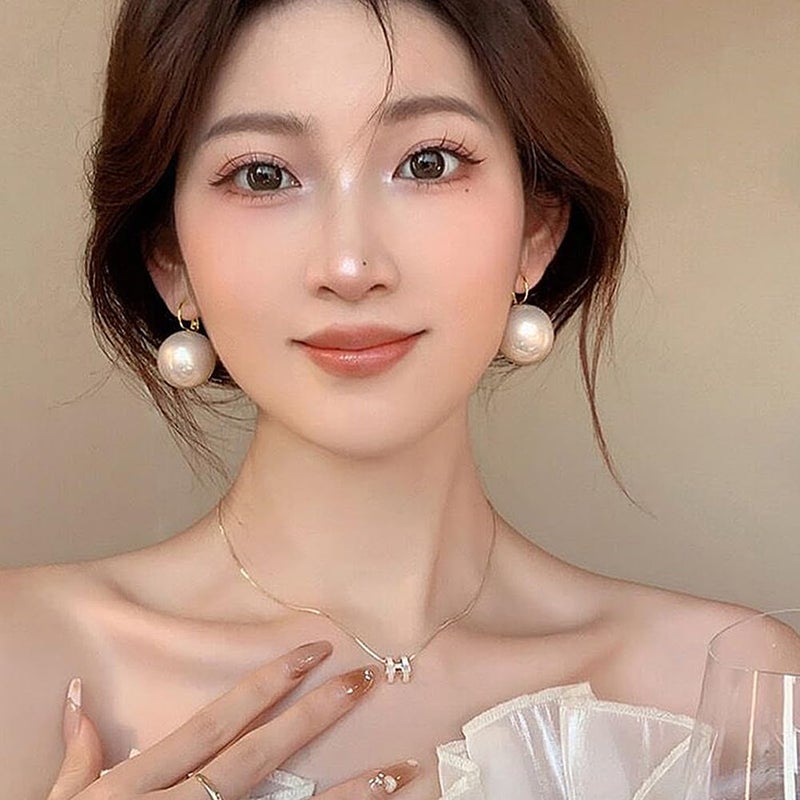 GIGB PBDK Large Pearl Earrings for Women Dainty 20MM Big Pearl Drop Dangle Earrings Hypoallergenic Gold Hoop Earrings Trendy Birthday Jewelry Accessories Gifts (White) - Image 5