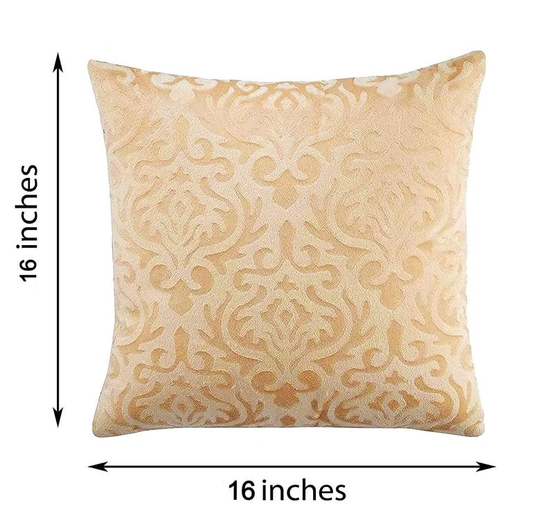 STARNSTYLE Premium Velvet Diwan Set - Bedsheet, 2pc Bolster Cover with Dori and 3pc Cushion Covers Large Set of 6 Pieces Beige - Image 5