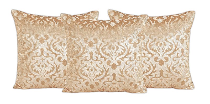 STARNSTYLE Premium Velvet Diwan Set - Bedsheet, 2pc Bolster Cover with Dori and 3pc Cushion Covers Large Set of 6 Pieces Beige - Image 3