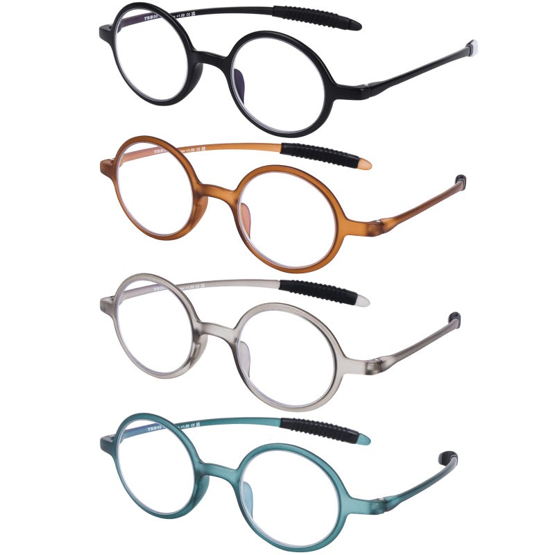 DOOViC Round Reading Glasses Blue Light Blocking Readers Flexible Lightweight Fashion Design Round Readers for Women Men 25 Strength
