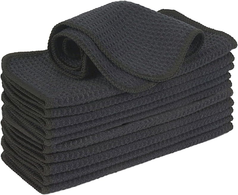 VIVOTE 12pack Microfiber Cloth Barista Cloth Black Waffle Tea Towel Dishcloths Washable Kitchen Rags Thick Household Cleaning Cloths No Lint 20cm X 20cm - Image 1