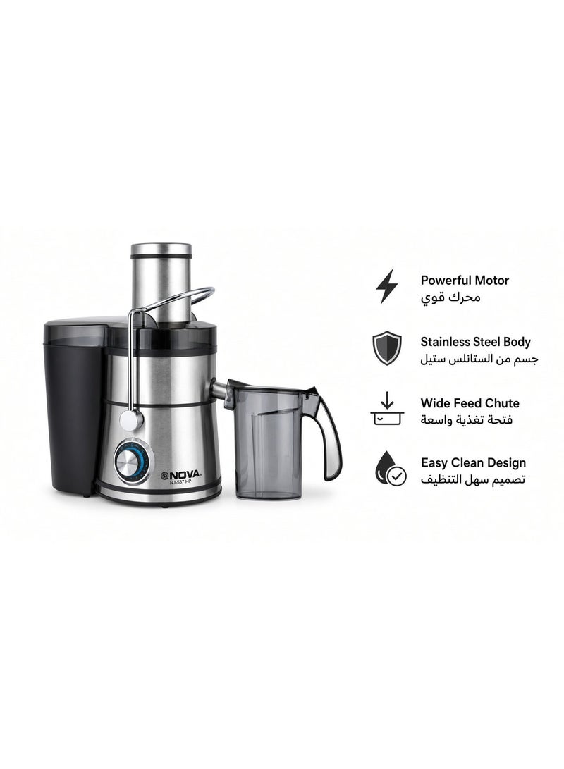 Nova NJ-537 HP 800W Centrifugal Juicer, 2-Speed Electric Juice Extractor with Stainless Steel Body, Powerful Fruit & Vegetable Juice Maker for Fresh Homemade Juices, Smoothies & Everyday Kitchen Use - Image 4