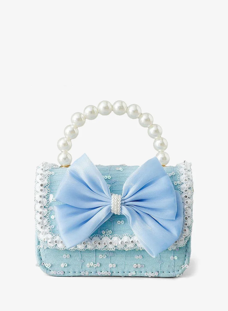 Mark & Mia Mark & Mia Sling Bag with Pearl Handle & Lace Bow Accent - Blue