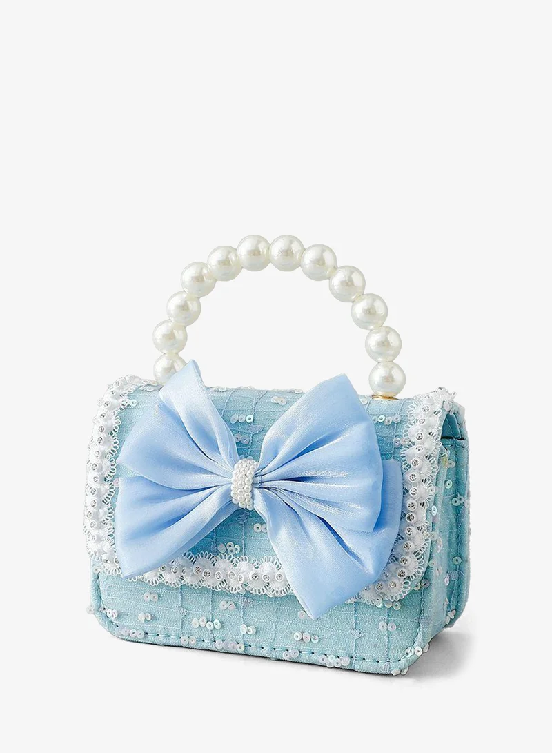 Mark & Mia Mark & Mia Sling Bag with Pearl Handle & Lace Bow Accent - Blue