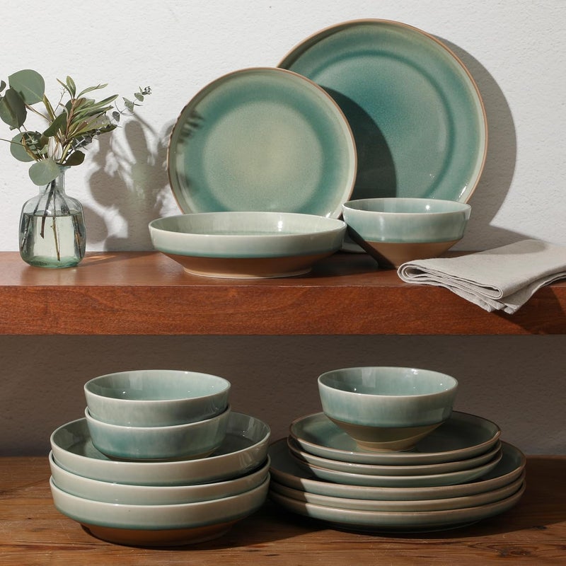 Gibson Elite Hailstone 16 Piece Stoneware Reactive Glaze Service for 4 Ceramic Plates and Bowls Dinnerware Set  Tropical Green - Image 4