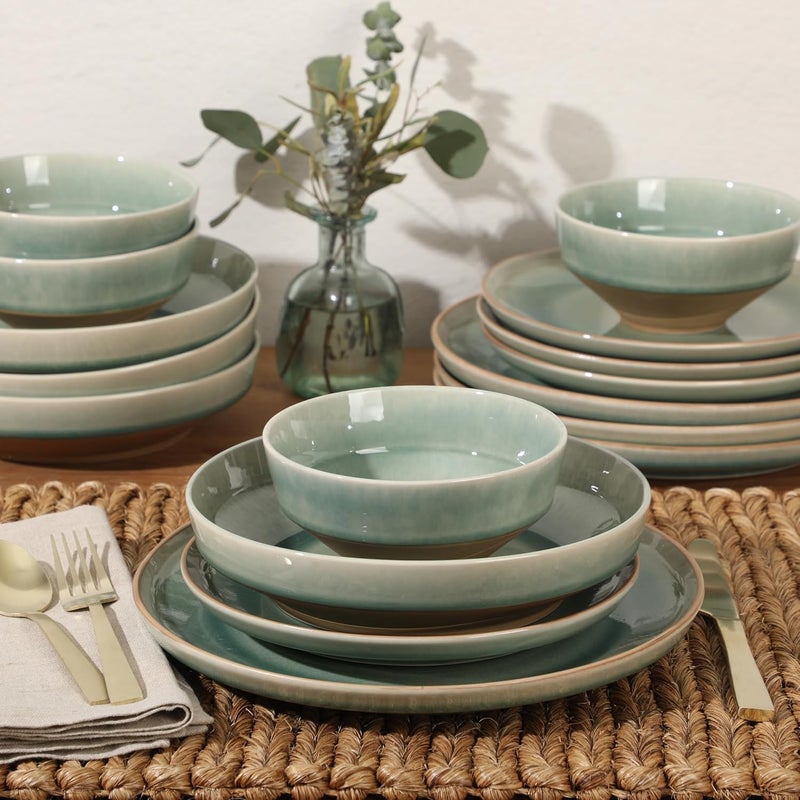 Gibson Elite Hailstone 16 Piece Stoneware Reactive Glaze Service for 4 Ceramic Plates and Bowls Dinnerware Set  Tropical Green - Image 5