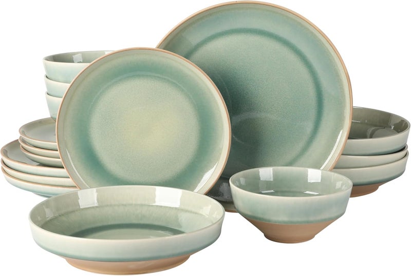 Gibson Elite Hailstone 16 Piece Stoneware Reactive Glaze Service for 4 Ceramic Plates and Bowls Dinnerware Set  Tropical Green - Image 1