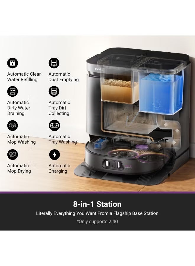 EUREKA Robot Vacuum Cleaner with Mop & Self-Cleaning Station, 16200Pa Suction, Hot Water Mop Washing & Hot Air Drying, AI Obstacle Avoidance, Anti-Tangle, LDS Navigation, App & Voice Control(J15 Pro Ultra) - Image 3