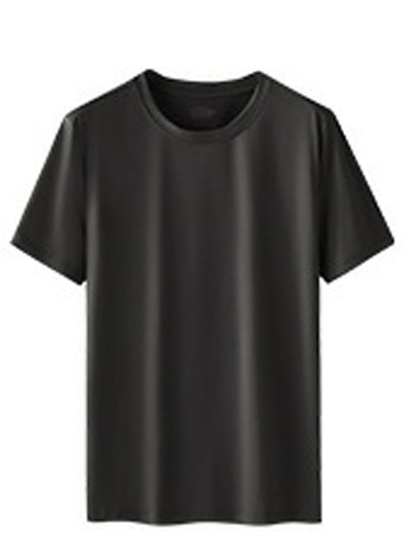 إسكدنيا Men's Solid Color Classic Short Sleeve Crew Neck T-Shirt Black - Image 2