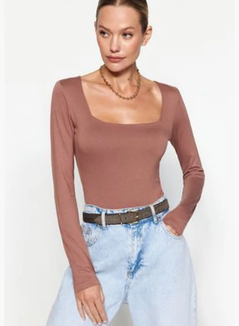 trendyol Mink Square Collar Premium Knitted Body with Snap Snap fastener TWOAW24BD00062