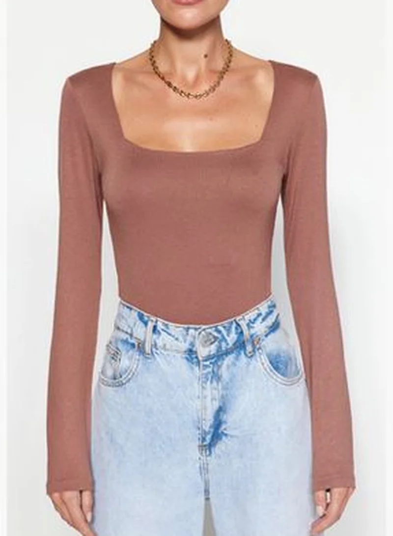 trendyol Mink Square Collar Premium Knitted Body with Snap Snap fastener TWOAW24BD00062
