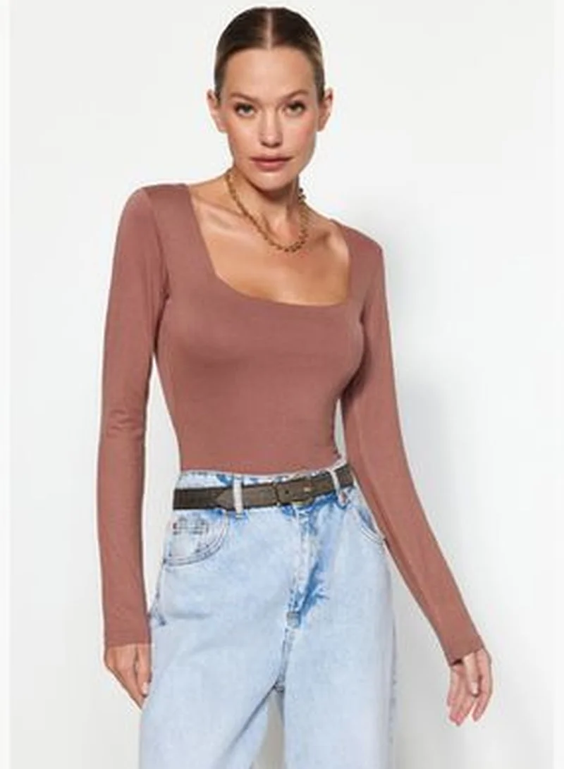 trendyol Mink Square Collar Premium Knitted Body with Snap Snap fastener TWOAW24BD00062