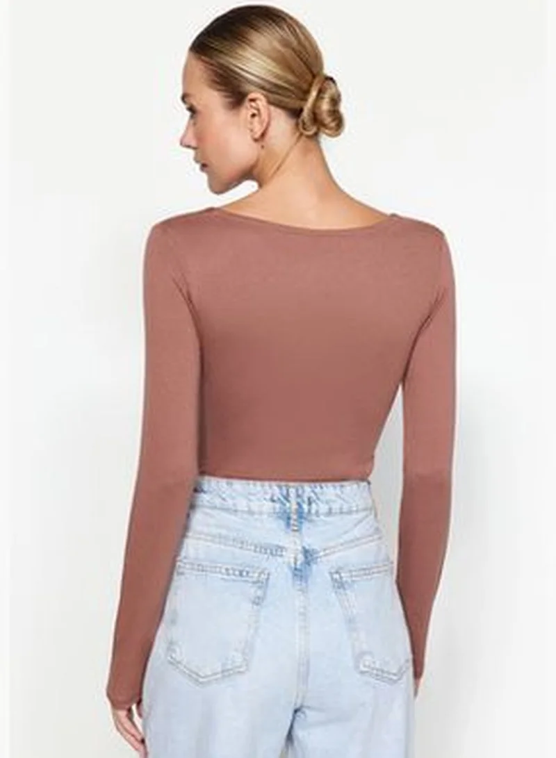 trendyol Mink Square Collar Premium Knitted Body with Snap Snap fastener TWOAW24BD00062