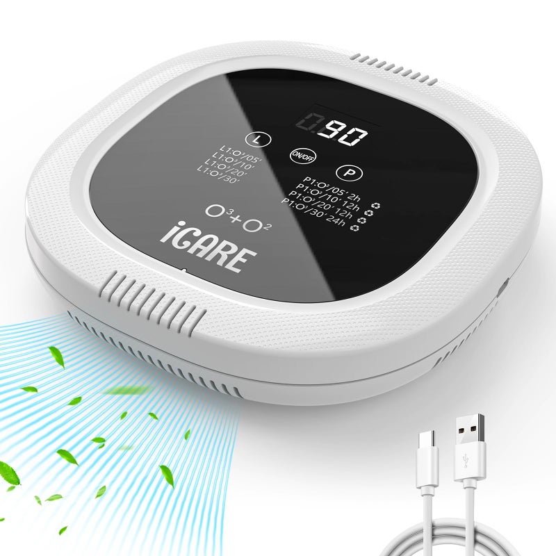 iCare Ozone Odor Eliminator for Strong Odor 10,000mAh Rechargeable Cat Litter Deodorizer Dog Poof Odor Removal Ozone Air Purifier for Bedroom Toilet Kitchen Pets Shoe Smoke Car Formaldehyde Air Freshener - Image 1