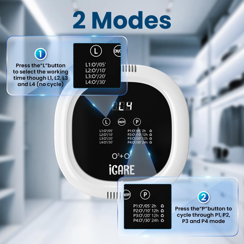 iCare Ozone Odor Eliminator for Strong Odor 10,000mAh Rechargeable Cat Litter Deodorizer Dog Poof Odor Removal Ozone Air Purifier for Bedroom Toilet Kitchen Pets Shoe Smoke Car Formaldehyde Air Freshener - Image 4