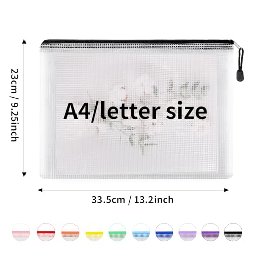 EOOUT 100pcs Mesh Zipper Pouch, A4 Size, 10 Colors Zipper Bags for Organizing Storage, Waterproof Puzzle Bag, Zipper File Bags for Board Games and School Office Supplies - Image 2