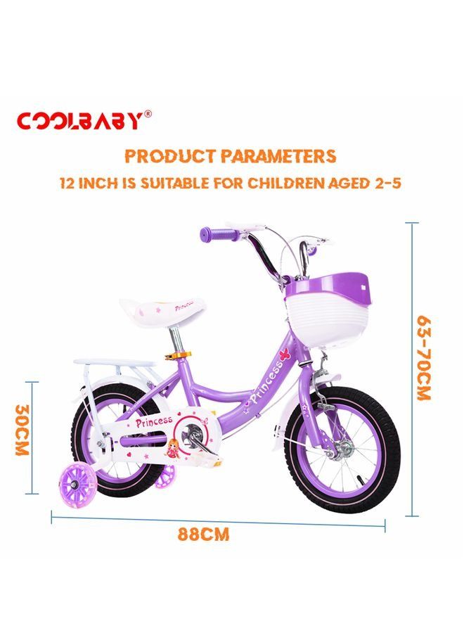 Gernetic Kids Bike with Hand Brake and Basket for Ages 3-8 Years, 12 Inch Princess Bikes Bicycles With backseat, Children Bicycle. (Purple) - Image 5