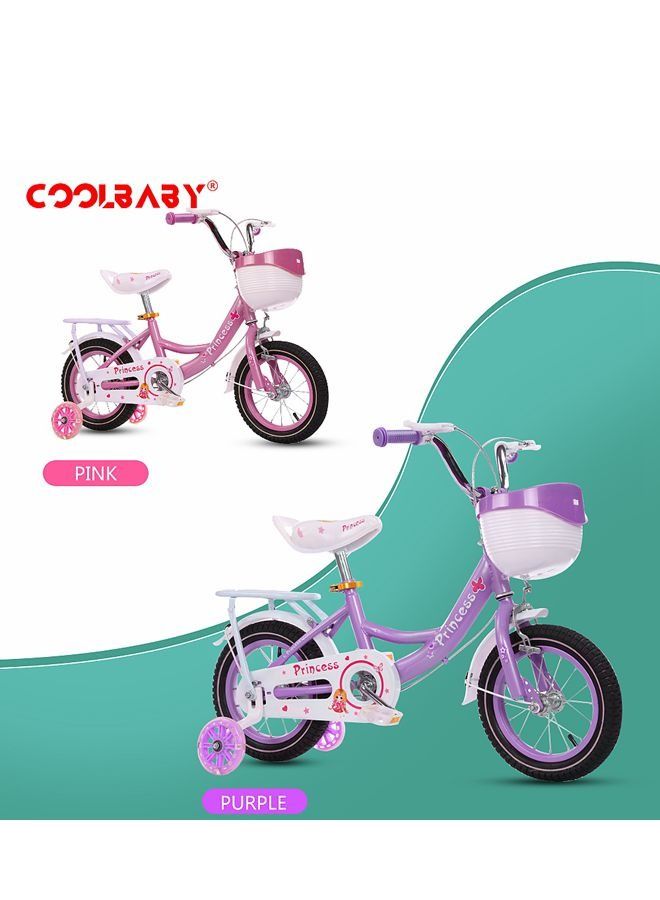 Gernetic Kids Bike with Hand Brake and Basket for Ages 3-8 Years, 12 Inch Princess Bikes Bicycles With backseat, Children Bicycle. (Purple) - Image 2
