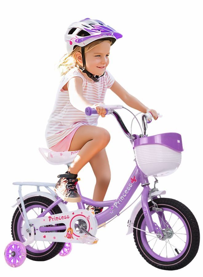 Gernetic Kids Bike with Hand Brake and Basket for Ages 3-8 Years, 12 Inch Princess Bikes Bicycles With backseat, Children Bicycle. (Purple) - Image 1