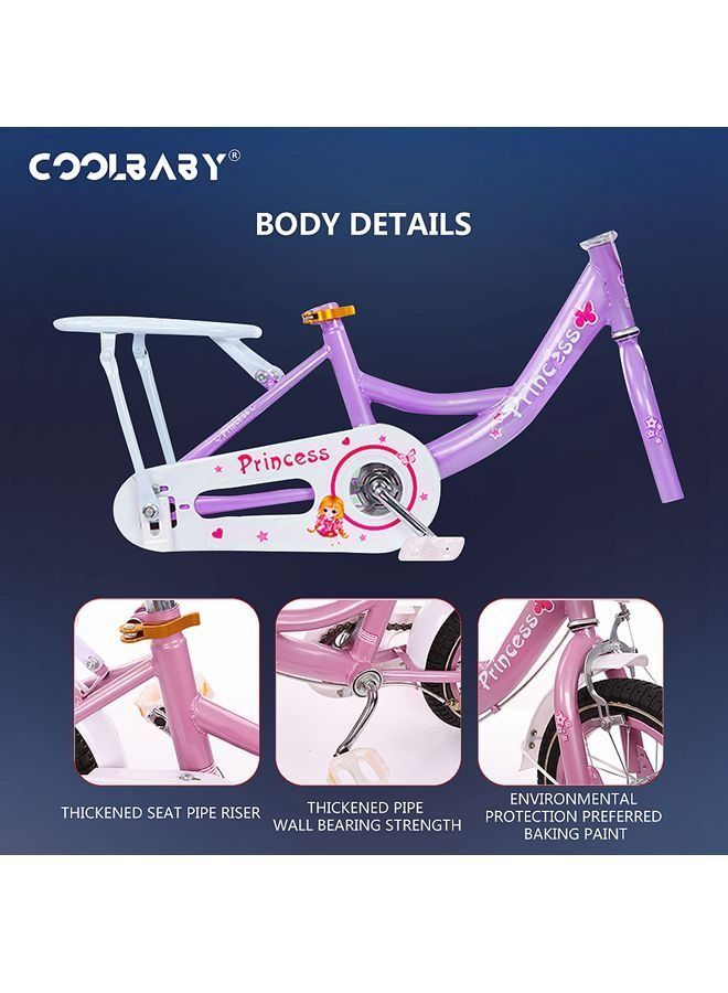 Gernetic Kids Bike with Hand Brake and Basket for Ages 3-8 Years, 12 Inch Princess Bikes Bicycles With backseat, Children Bicycle. (Purple) - Image 4