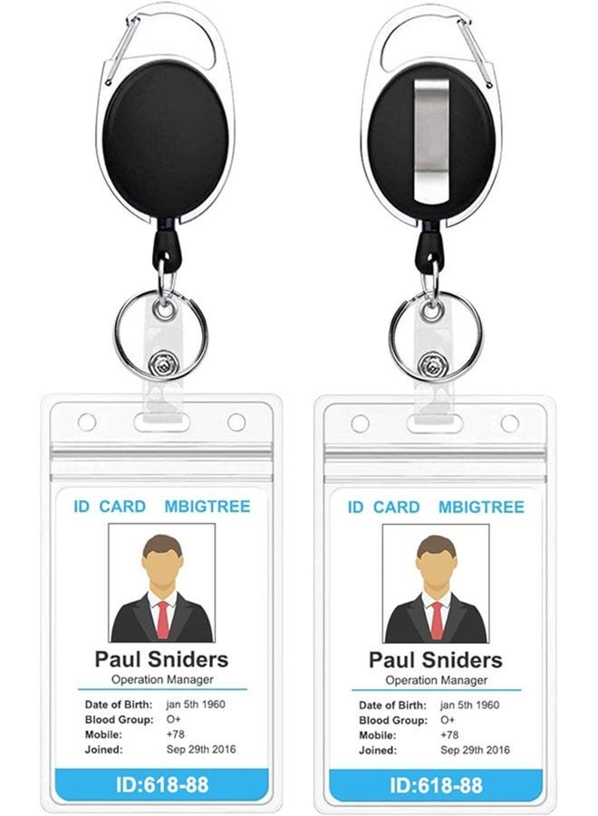 WANFAN 2 Pack ID Badge Holder with Clip Badge Reels Retractable Id Card Vertical Lanyard Holder - Image 1