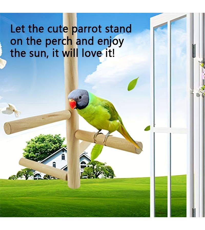 Wooden Pet Parrot Stand Bird Cage Hanging Swing Ladder Bridge Perch Toy Claw Grinding Tools Log Kleur - Image 1