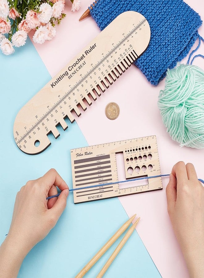 BENECREAT 2Pcs Wooden Sock Knitting Needle Gauge, Oval Rectangle Yarn Wrap Guide Board Wood Spinning Control Card Knitting Tool for Spinners Yarn Measuring Tools Crochet Accessories - Image 3