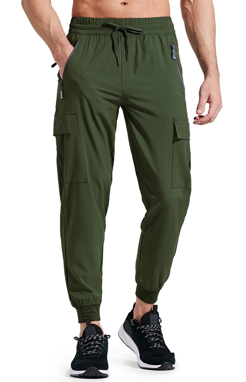 Libin Mens Lightweight Joggers Quick Dry Cargo Hiking Pants Track Running Workout Athletic Travel Golf Casual Outdoor Pants Green M