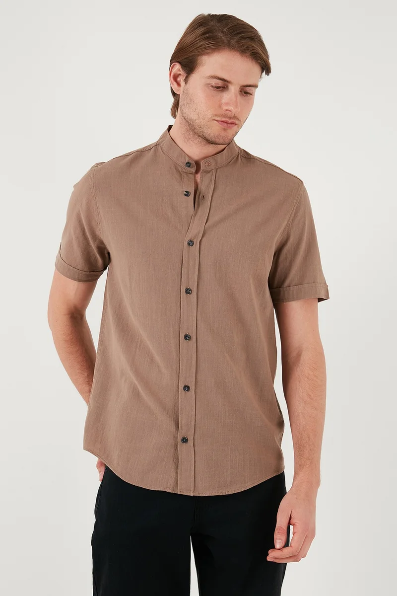 Buratti Cotton Linen Look Judge Collar Short Sleeve Shirt Men's SHIRT CF21S113899