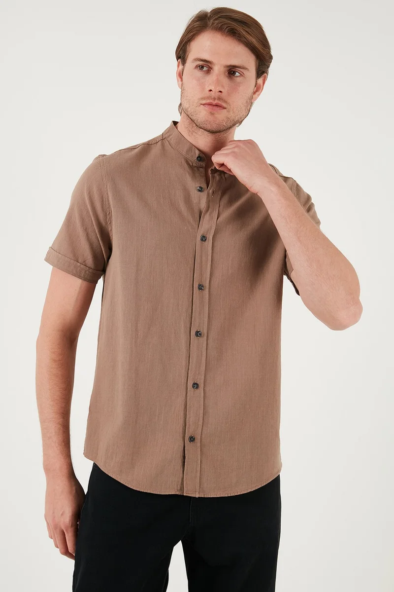 Buratti Cotton Linen Look Judge Collar Short Sleeve Shirt Men's SHIRT CF21S113899