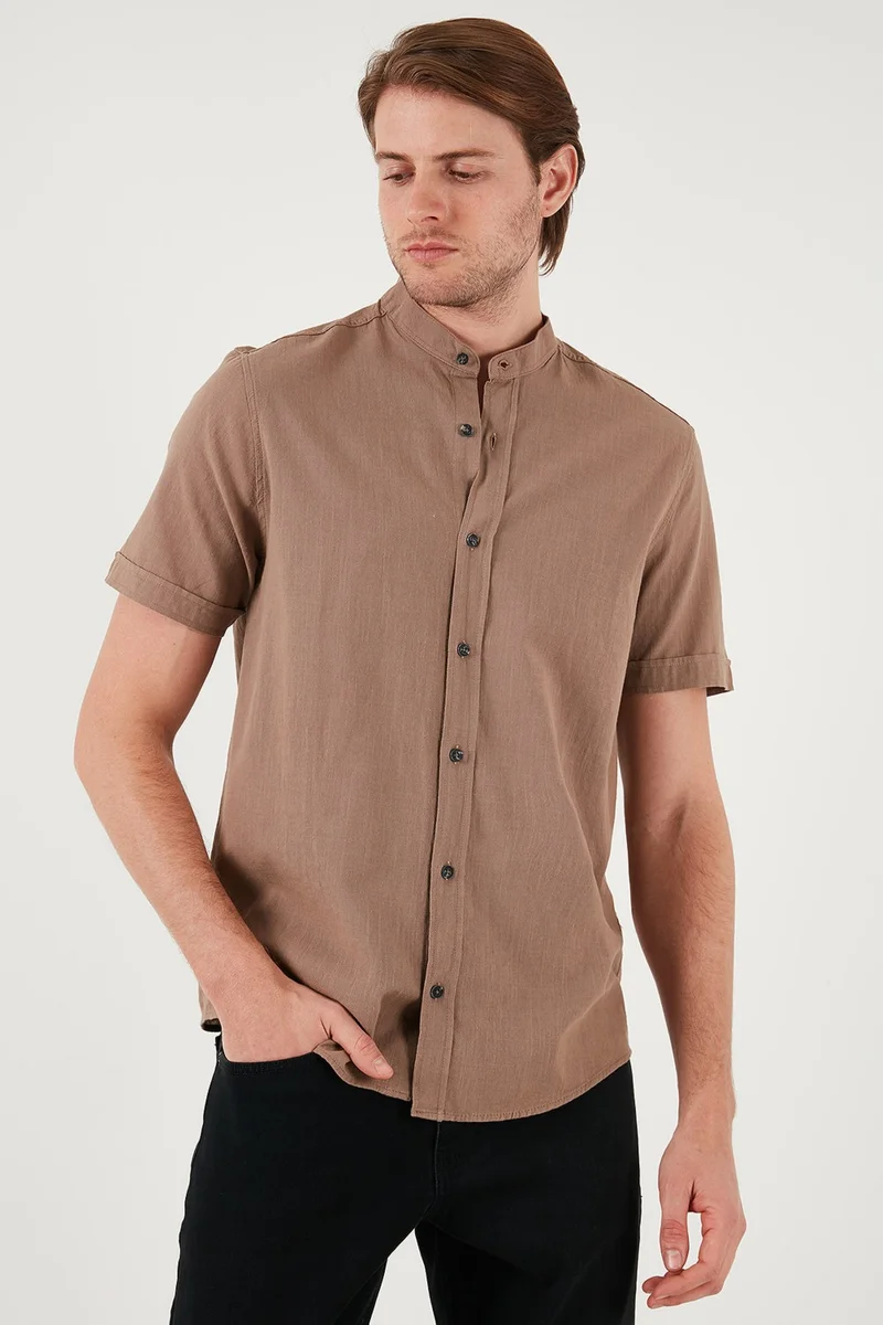 Buratti Cotton Linen Look Judge Collar Short Sleeve Shirt Men's SHIRT CF21S113899