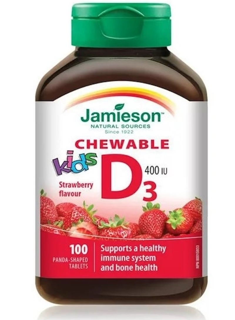 Jamieson Chewable Vitamin D3 400 IU For Kids Strawberry Flavour Tablets, 100 tablets