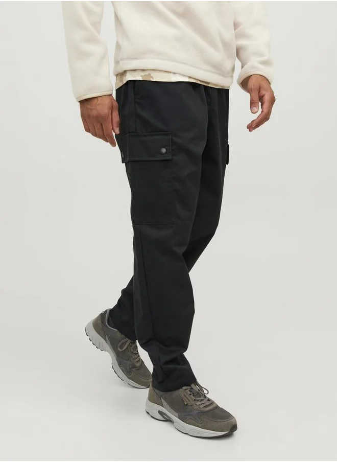 JACK & JONES Wide Fit Snap Cargo Pants with Elastic Waistband