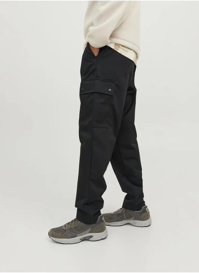 JACK & JONES Wide Fit Snap Cargo Pants with Elastic Waistband