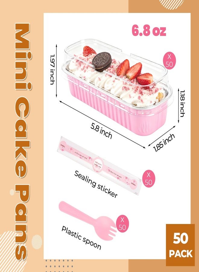 LOKQING 50 Pack Mini Loaf Pans with Lids Rectangle Individual Cake Pans Aluminum Foil Pans for Large Gatherings Picnics Vacations Parties (Pink, 6.8 OZ) - Image 3