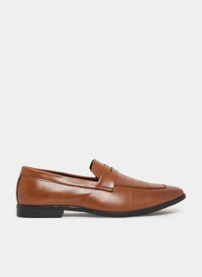 Styli Brown Textured Slip-On Loafers