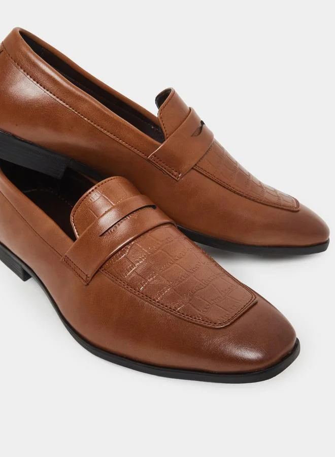 Styli  Brown Textured Slip-On Loafers for Men | Best Price UAE