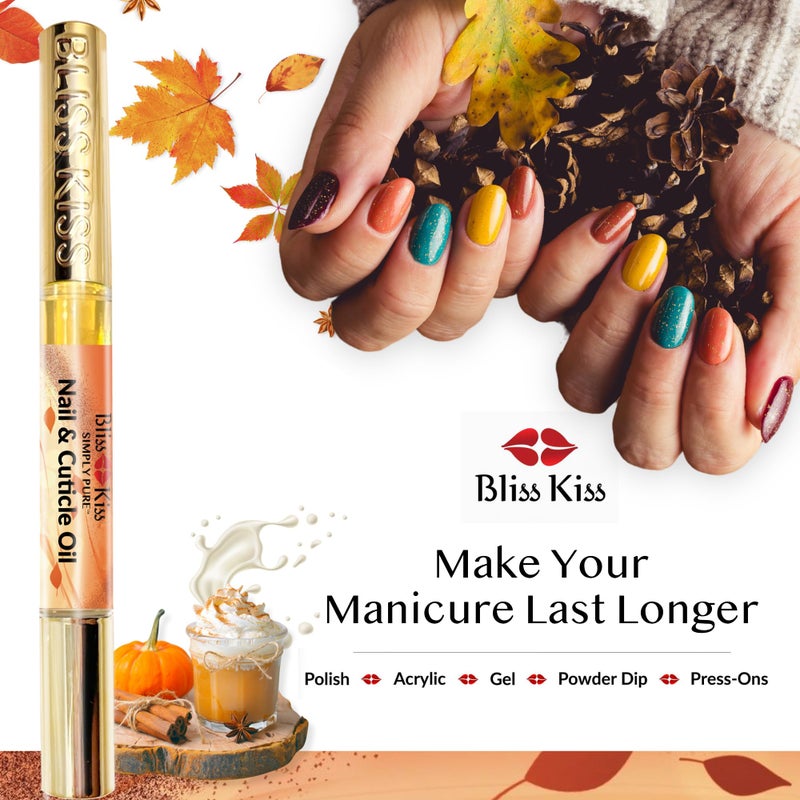 Bliss Kiss | 1 Pumpkin Spice Latte Fragrance | Nail Oil Cuticle Pen w/Vitamin E & Jojobaâ¤Nail Strengthener Nail Growth Serum for Brittle Peeling Breaking Thin Nails - Image 4
